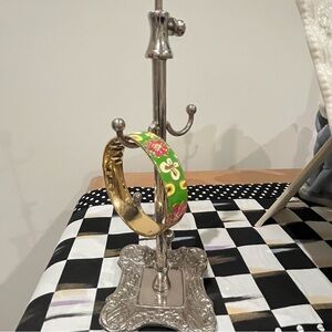 Enamel and gold tone bangle perfect for spring with pink and green.